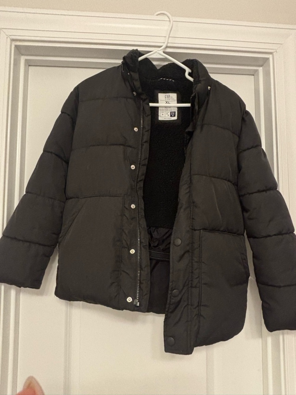 GAP Kids Black Puffer Jacket with Sherpa Lining-